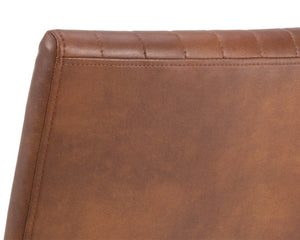 Sunpan Homer Dining Armchair - Stylish Industrial Design with Antique Brass Frame and Bold Channel Stitching Bravo Cognac