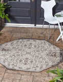Unique Loom Outdoor Aztec Coba Machine Made Border Rug Charcoal Gray, Ivory/Gray 7' 10" x 7' 10"