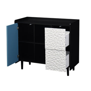 English Elm Sideboard Buffet Cabinet – Modern Black & Red Storage With 2 Drawers, Open Shelves For Stylish Organization W409P176583-GIGA