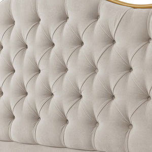 English Elm Luxelegance Tufted Upholstered Queen Bed Frame with Curved Headboard, Sturdy Wood Frame & Plush Finish khaki B343P383337