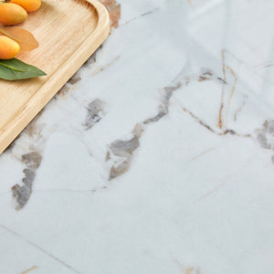 English Elm Table Set: Luxurious 71" Pandora Glass Dining Table With Golden Legs & 8 Stylish Black Pu Chairs W1151S03226-GIGA