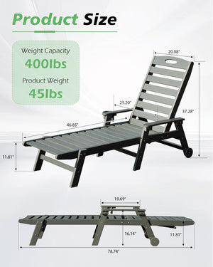 English Elm Patio Hdpe Chaise Lounge Outdoor Reclining Poolside Chair with Built-in Cup Holder Grey W1859P478426