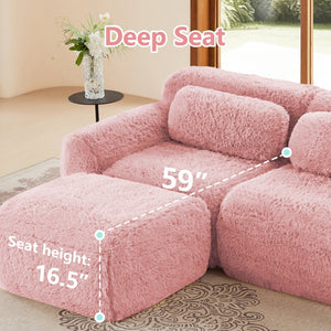 English Elm 114''soft Plush Modular Sectional Sofa with Cloud Cushions for Living Room Theater Pink W714S01558