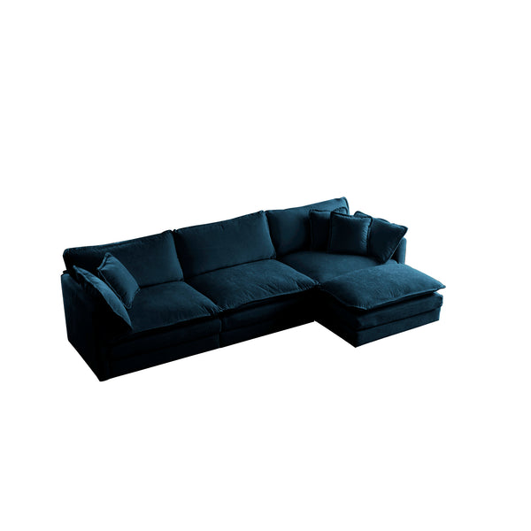 English Elm Free Combination Comfy Modular Oversized Blue Chenille L-Shaped Sectional Sofa With Reversible Ottoman W714S00317