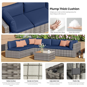 English Elm 7-piece Outdoor Modular Sectional Pe Wicker Patio Set with Tempered Glass Coffee Table Gray+Navy B082S00073