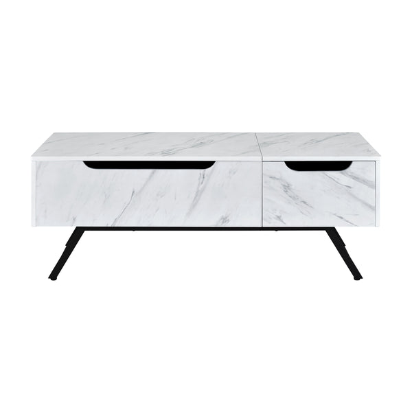 English Elm Throm White Faux Marble Grain Finish Coffee Table with Lift Top, Hidden Storage, Metal Legs, Modern Design B2726P256336