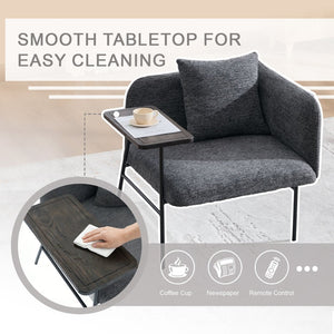 English Elm Leisure Linen Accent Chair with Built-in Side Table Pockets and Lumbar Pillow Modern Dark Gray W395P453309