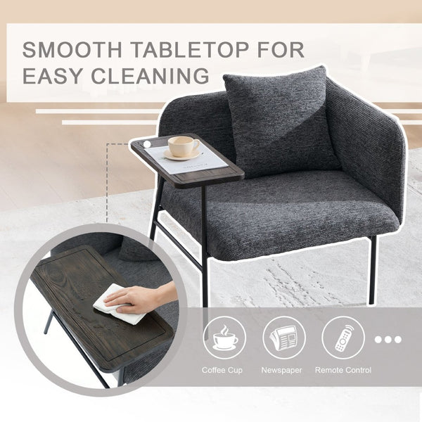 English Elm Leisure Linen Accent Chair with Built-in Side Table Pockets and Lumbar Pillow Modern Dark Gray W395P453309