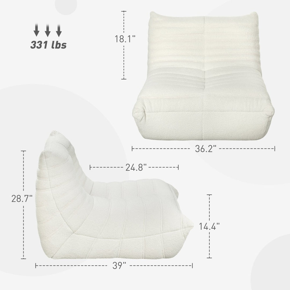 English Elm Bean Bag Floor Sofa Teddy Fleece Channel Tufted Foam Seat for Gaming Lounge T3971P405927