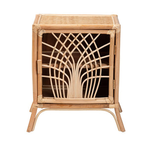 English Elm Modern Woven Rattan Bohemian Nightstand with Drawer and Open Shelf for Bedroom B2750P420375
