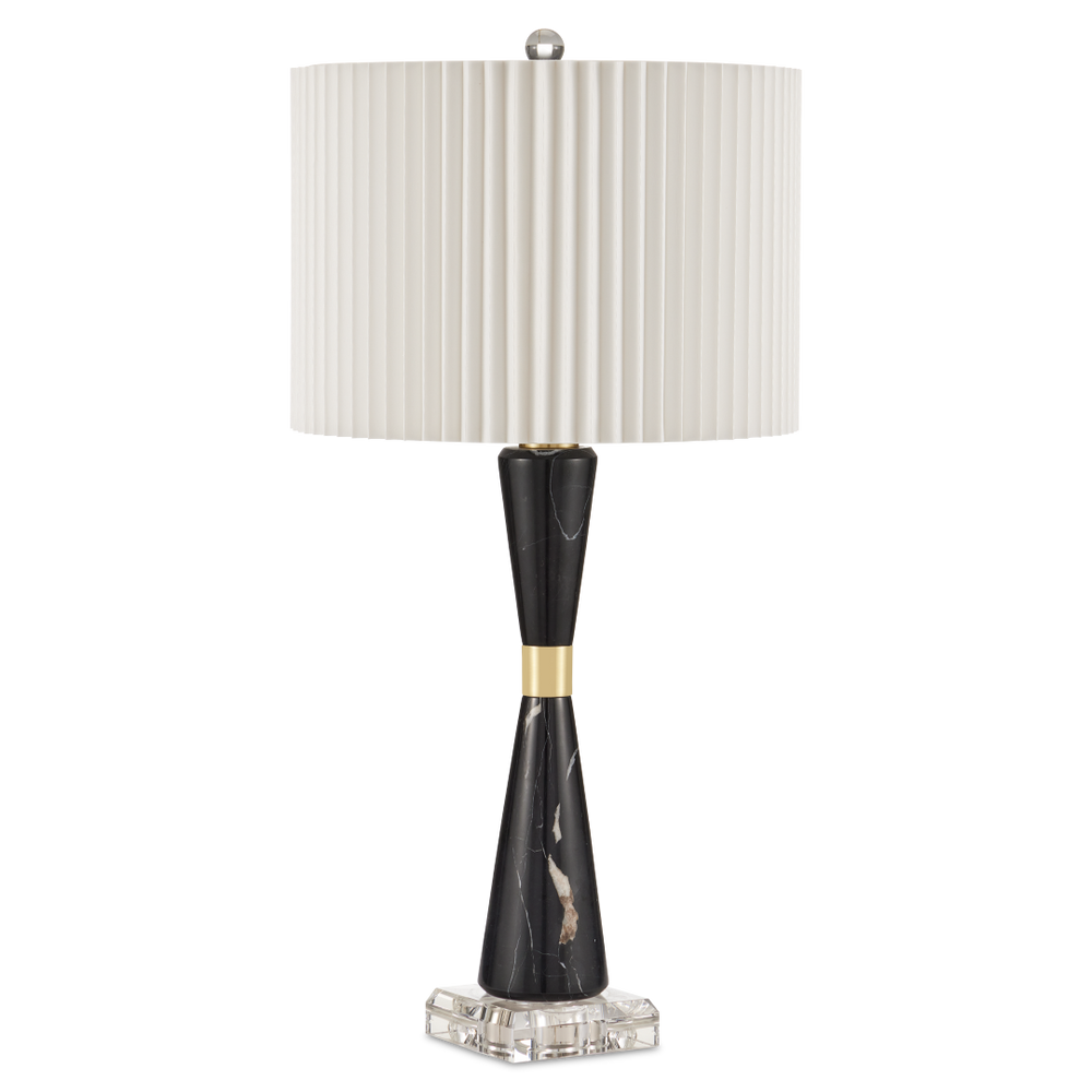 Edelmar Table Lamp - Contemporary Black Marble and Optic Crystal Design with Knife-Pleated Shade