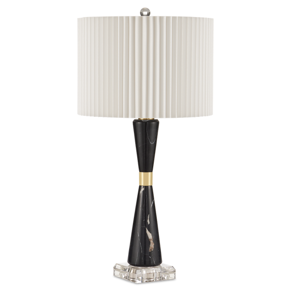 Edelmar Table Lamp - Contemporary Black Marble and Optic Crystal Design with Knife-Pleated Shade