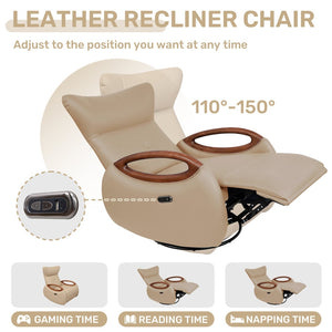 English Elm Power Recliner Chair with 260 Degree Swivel Oak Armrests and Eco Leather Upholstery W3795P499257