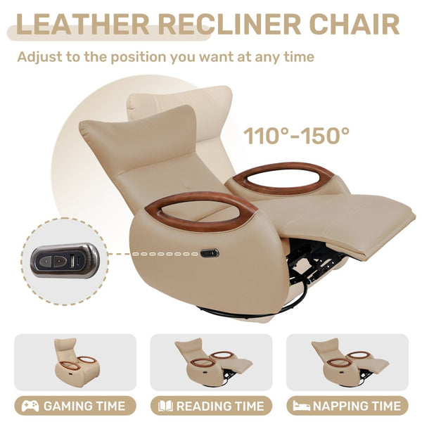 English Elm Power Recliner Chair with 260 Degree Swivel Oak Armrests and Eco Leather Upholstery W3795P499257