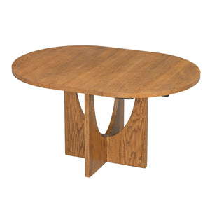 English Elm Topmax Extendable Round Dining Set with Linen Chairs and Pedestal Base Seats Five Walnut N717S000062D