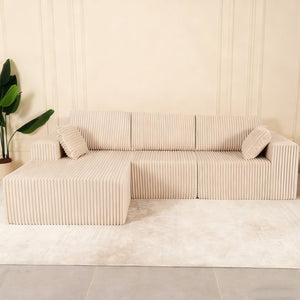 English Elm Modular Cloud-Style Sectional Sofa with Chaise — Deep-Seat Plush Upholstered L-Shape for Living Rooms Beige W3706S00002