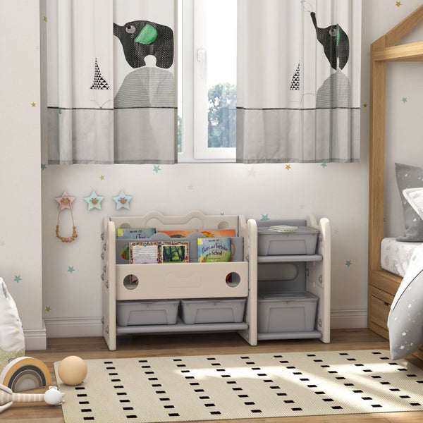 English Elm Qaba Kids Toy Storage Organizer - 2-Tier Unit With 4 Bins & Bookshelves For Playroom & Nursery Fun! W2225P217330-GIGA