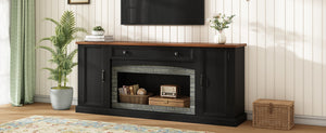English Elm Elegant Walnut Media Console with Gray Brick Base Open Bay and Adjustable Shelving Black N721P394506B