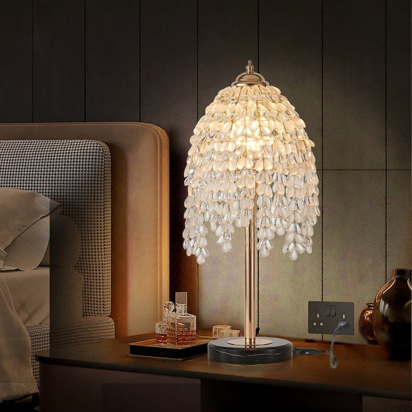 English Elm 19"(H) Vintage Crystal Table Lamp – Waterfall Design With Teardrop Beads & Marble Base For Elegance W2312P368717