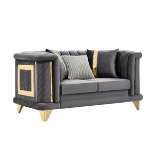 English Elm 69 Inch Velvet Tufted Loveseat Glam Victorian Silhouette with Metallic Steel Accents W1191S00104