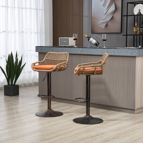 English Elm Modern Swivel Bar Stools Set of 2 Adjustable Counter Height Chairs with Linen Seat Vintage Gold Frame Orange W39594824