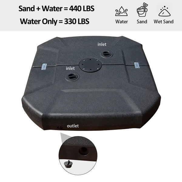 English Elm Patio Umbrella Base with Wheels — 440LB Square HDPE Sand/Water Fillable, Rust-Resistant, Portable W1859P336106