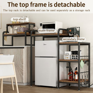 English Elm Multifunctional 7-Tier Mini Fridge & Microwave Stand, Walnut Brown with 2 AC/2 USB Outlets, Heavy-Duty Storage Rack for Kitchen, Dorm, Living Room W2641P383931