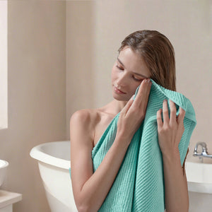 JLA Home Madison Park - 100% Cotton Diagonal Ribbed 4-Piece Bath Towels — Plush Zero-Twist 518GSM, Fast-Dry & Durable Luxury Turquoise MP73-8873