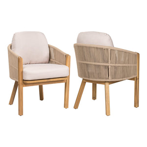 English Elm Christopher Knight Home® - Grotta Teak Acacia Dining Arm Chairs Set of 2 with Linen-Blend Cushions & Handwoven Hemp Rope Seats N775P278310T