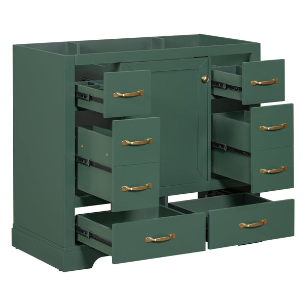 English Elm 36" Modern Bathroom Vanity Cabinet Base with Six Drawers, Adjustable Shelf & Drawer Organizer Green WF307973AAF