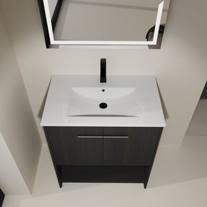 English Elm 30" Freestanding Bathroom Vanity With Soft Closing Doors & Integrated Ceramic Sink For Modern Spaces W1972S00018
