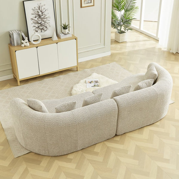 English Elm Curved Chenille Sectional Sofa Deep Seat Cloud Cushions Four Seater Modern Living Room Light Khaki W3505P456566