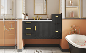 English Elm 30" Bathroom Vanity with Sink — Wall-Mounted Ceramic Basin, Soft-Close Storage, Floating Modern Design Black N710S324096B