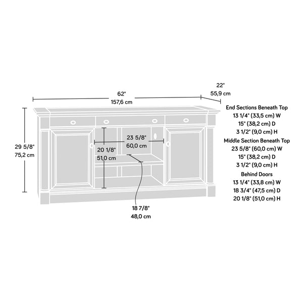 English Elm Credenza, Versatile Brown Storage Solution With Charging Station & Adjustable Shelves For Home Office B356P402650