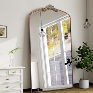 English Elm Full Ornate Arch 36x66 Inch Vintage Baroque Full Length Mirror Antique Bronze Metal Frame Elegance W1435P201153