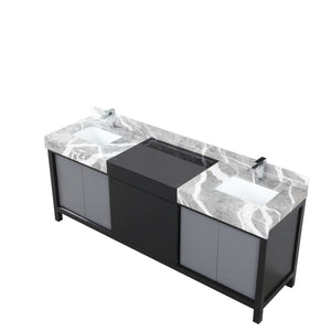 English Elm Black Double Bath Vanity 84" W X 22" D With Castle Grey Marble Top & Chrome Faucet - Modern Storage Solution B2731P261132