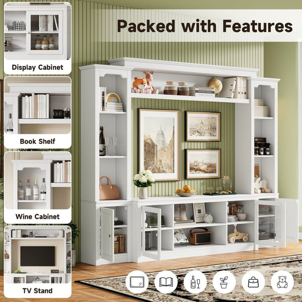 English Elm Entertainment Wall Unit with Glass Doors Open Shelving Mdf Living Room Storage White N710S688102K