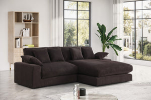 English Elm Astra Corduroy Reversible Sectional Sofa with Chaise Six Pillows Casual Living Room Chocolate B2749S00211