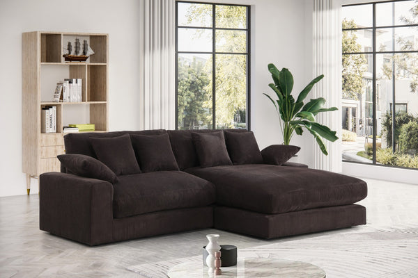 English Elm Astra Corduroy Reversible Sectional Sofa with Chaise Six Pillows Casual Living Room Chocolate B2749S00211