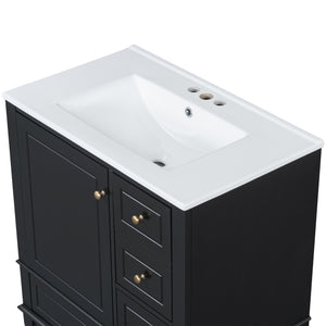 English Elm Christopher Knight Home® - 30" Freestanding Bathroom Vanity with Ceramic Sink, Soft-Close Door, Gold Knobs & 3 Drawers, Durable Painted Finish Black N759P225994B