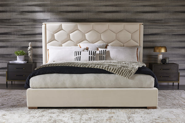 Sunpan Alisha Bed - Luxurious Upholstered Classic Design with Gold Accents for a Dreamy Bedroom Oasis King