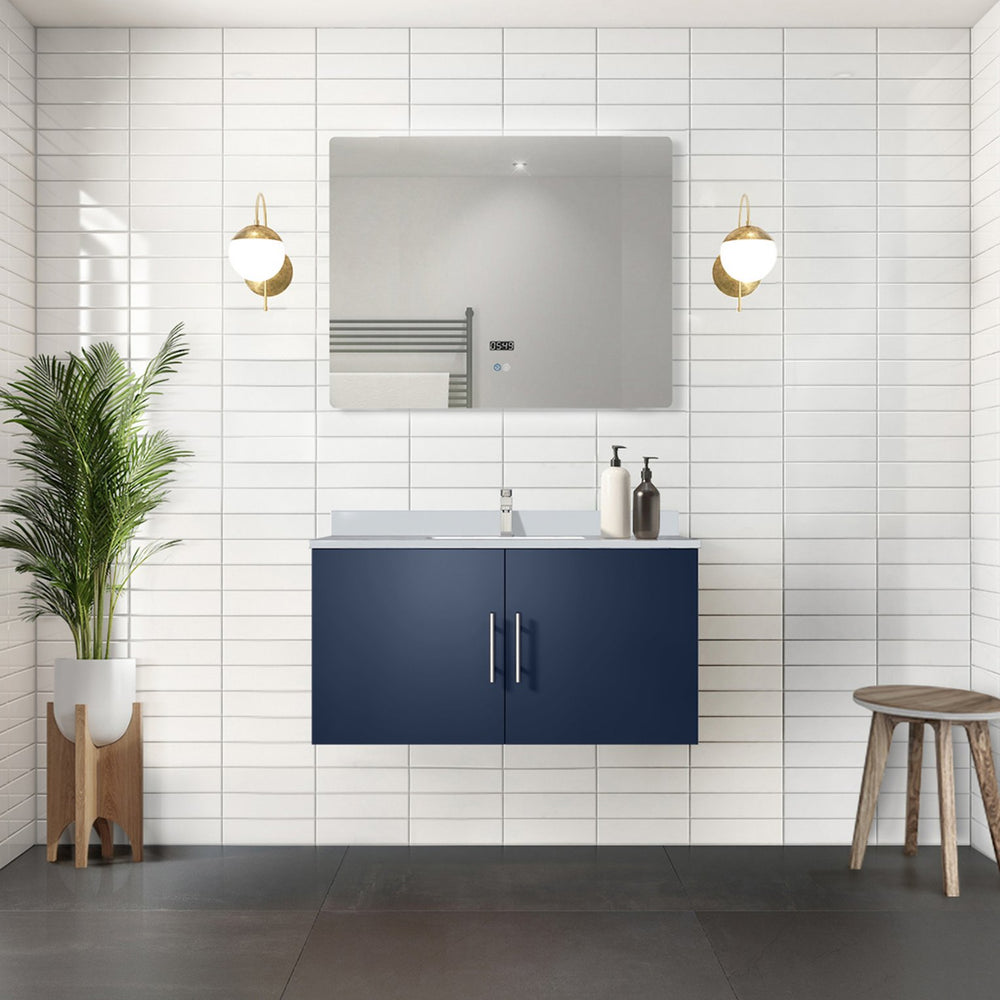 English Elm Navy Blue Bath Vanity With Elegant White Quartz Top, Chrome Faucet & Soft-Close Storage Solutions B2731P258619