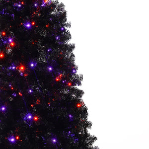 English Elm 6FT Black Artificial Christmas Tree with 250 LED Orange & Purple Lights, 900 Tips, UV-Resistant Indoor Decor PX283441AAA