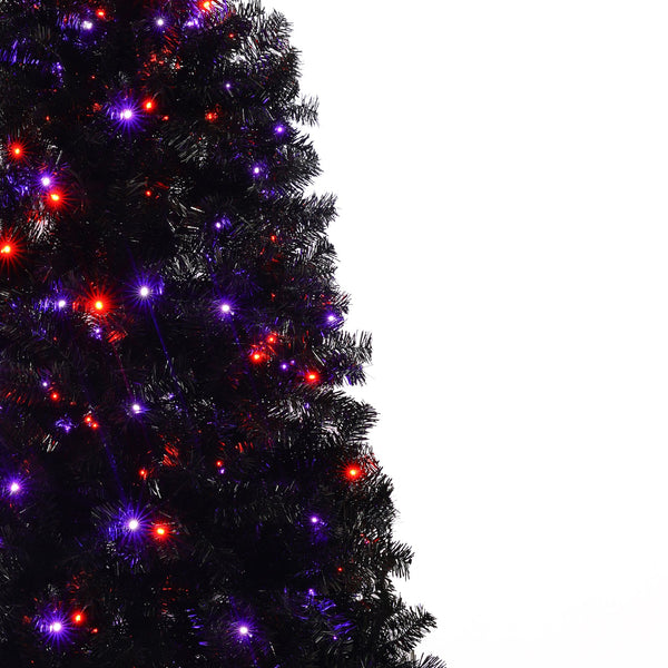 English Elm 6FT Black Artificial Christmas Tree with 250 LED Orange & Purple Lights, 900 Tips, UV-Resistant Indoor Decor PX283441AAA