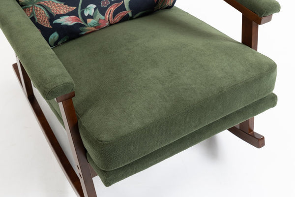 English Elm Mid Century Modern Rocking Chair Solid Wood Frame Upholstered Seat with Lumbar Cushion Antique Green W2530P419005