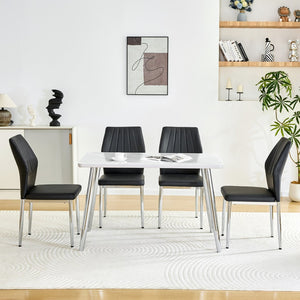 English Elm Table and Chair Set Marble Glass Top with Silver Legs Four Seat Dining Vignette W1151S04640