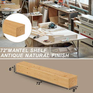 English Elm Fireplace Mantel 72" Solid Pine Diy Floating Shelf - Handcrafted Rustic Wood Display For Home Décor T3210P391503