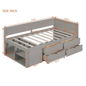 English Elm Twin Daybed with Two Pull Out Drawers and Open Shelves for Small Bedroom Storage Gray LP102022AAE