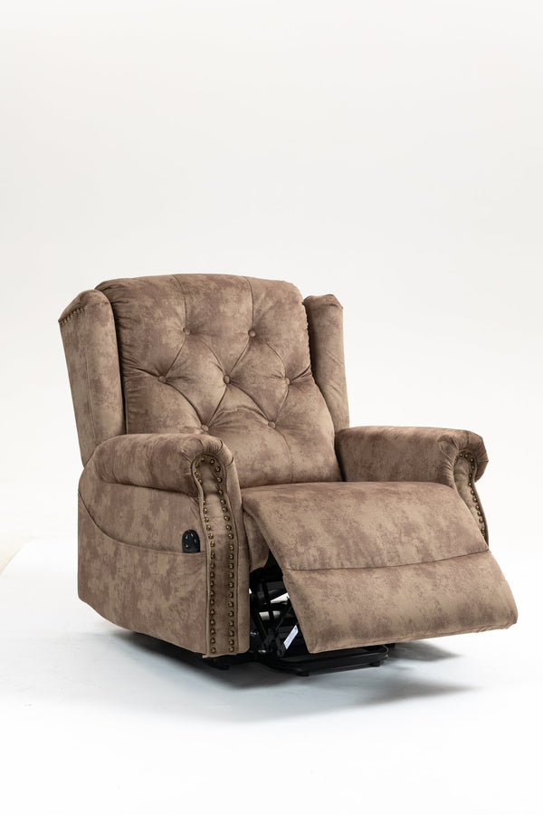English Elm Power Lift Recliner modern velvet lift chair with remote, tufted wingback, ergonomic support, 350 lb capacity Coffee W547S00075