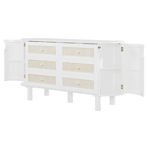 English Elm Full Murphy Bed with Woven Rattan Cabinet Front and Built-in Side Storage Units White LP000599AAK